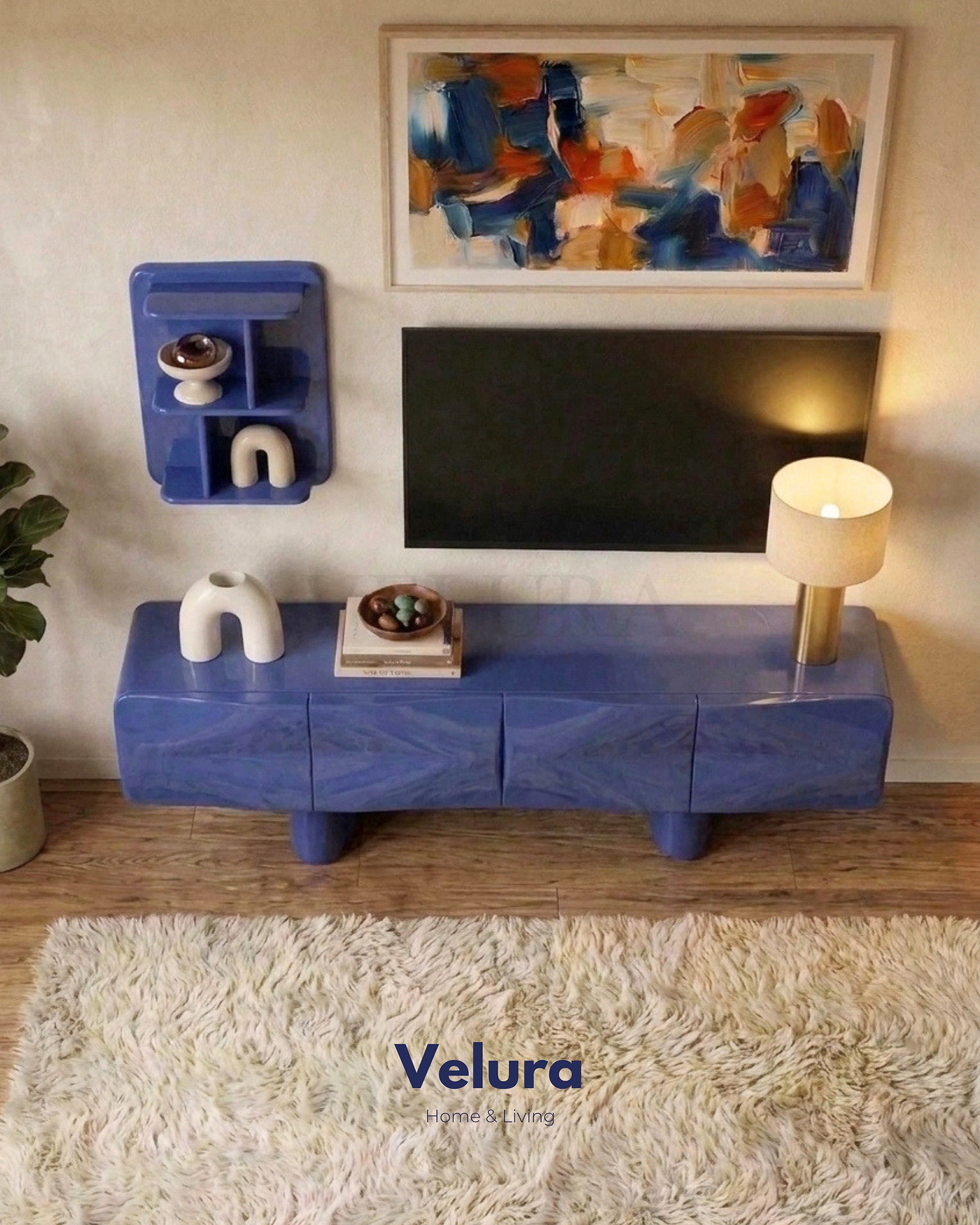 Lura mavi boyalı MDF modern TV ünitesi