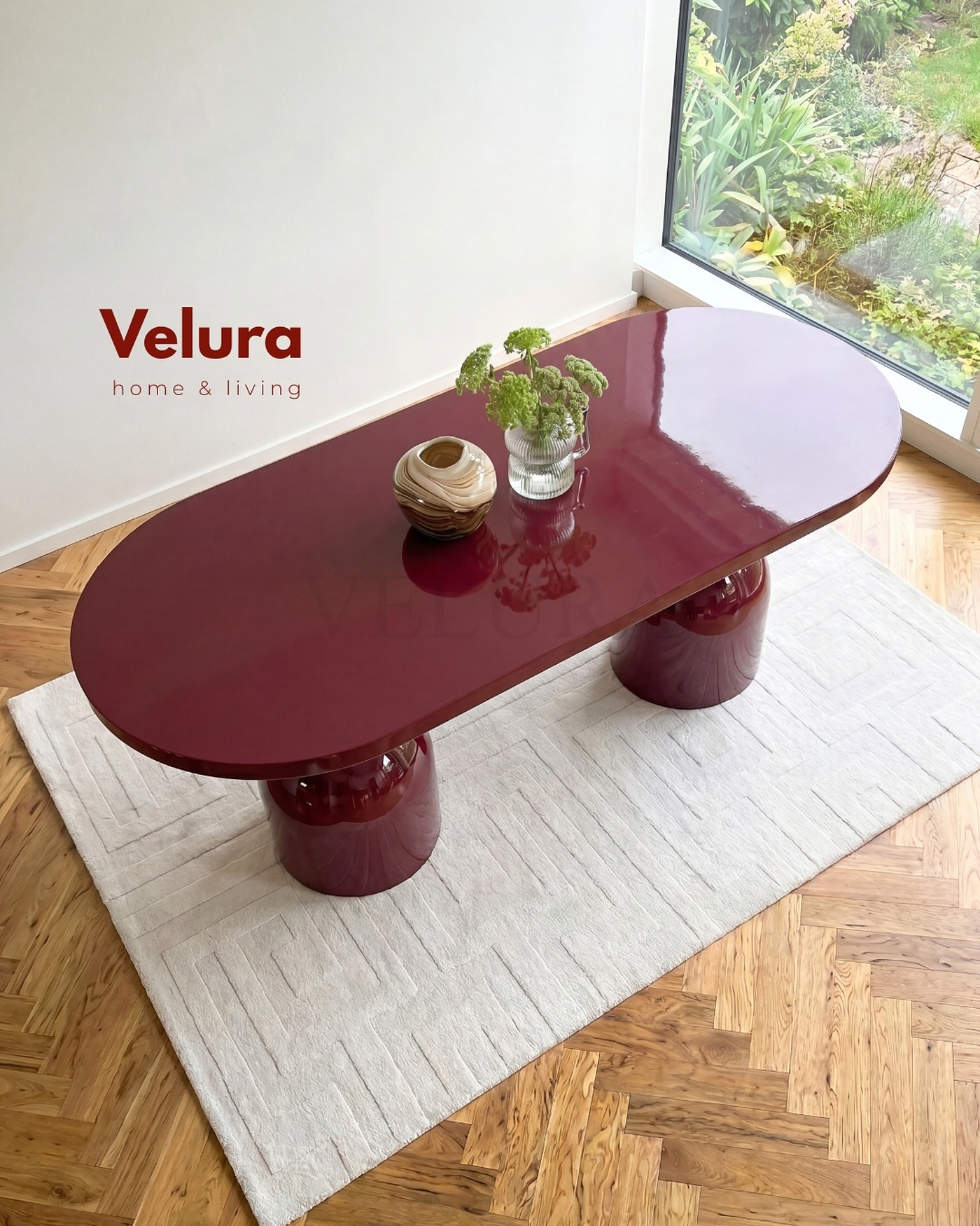Bordo Lura Yemek Masası 180 x 90 cm sabit yemek odası masası