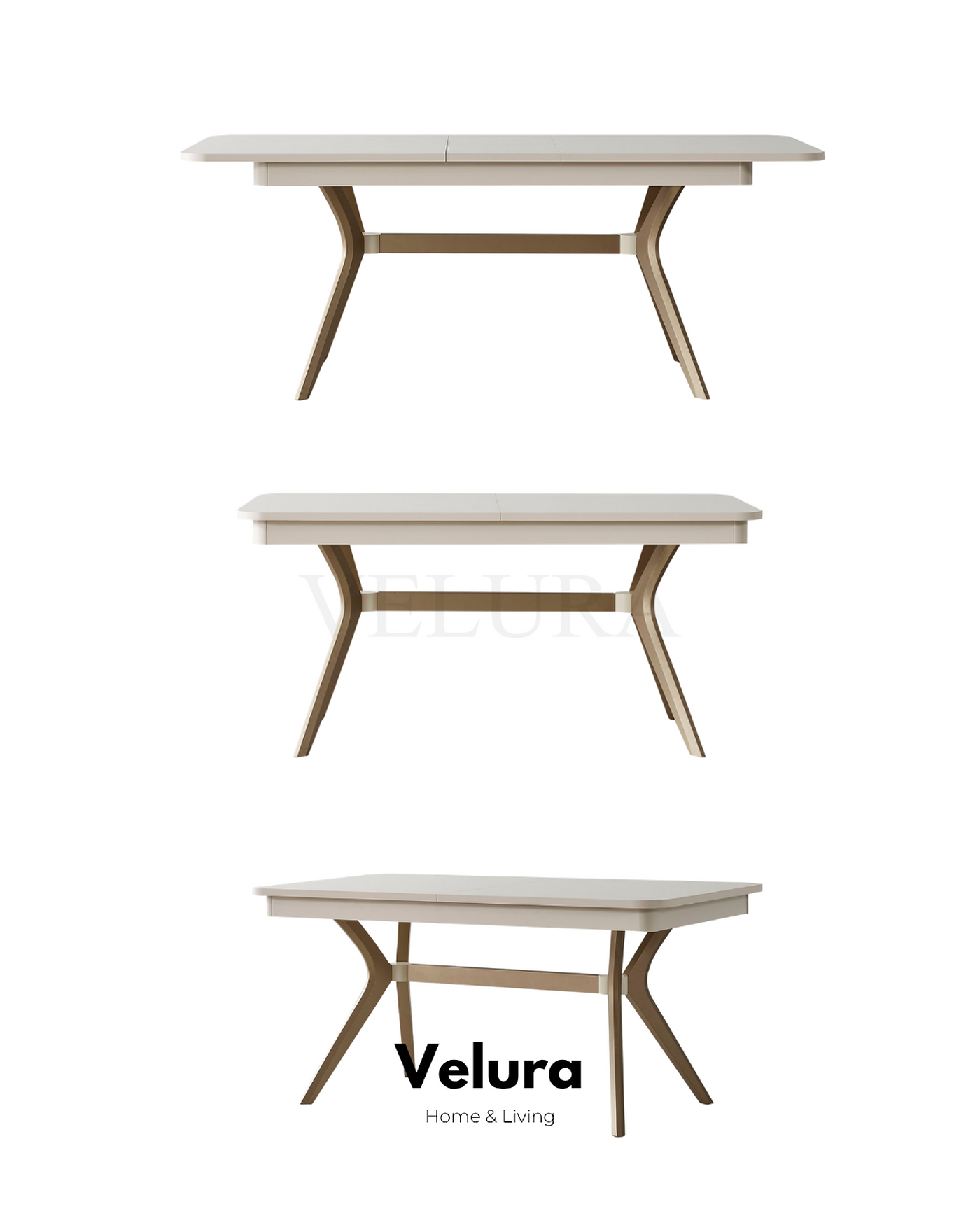 Nova Yemek Masası Krem gold detaylı açılabilir modern yemek masası