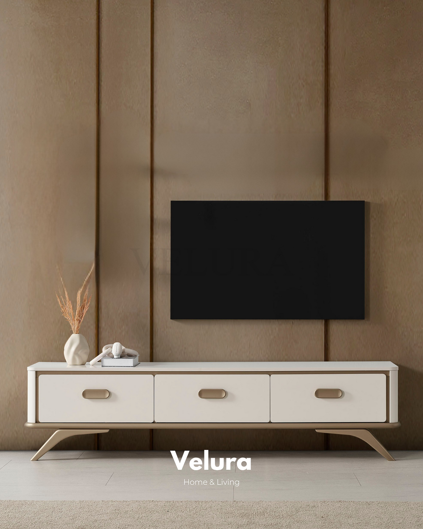 Nova Tv Ünitesi Krem gold detaylı modern salon tv ünitesi