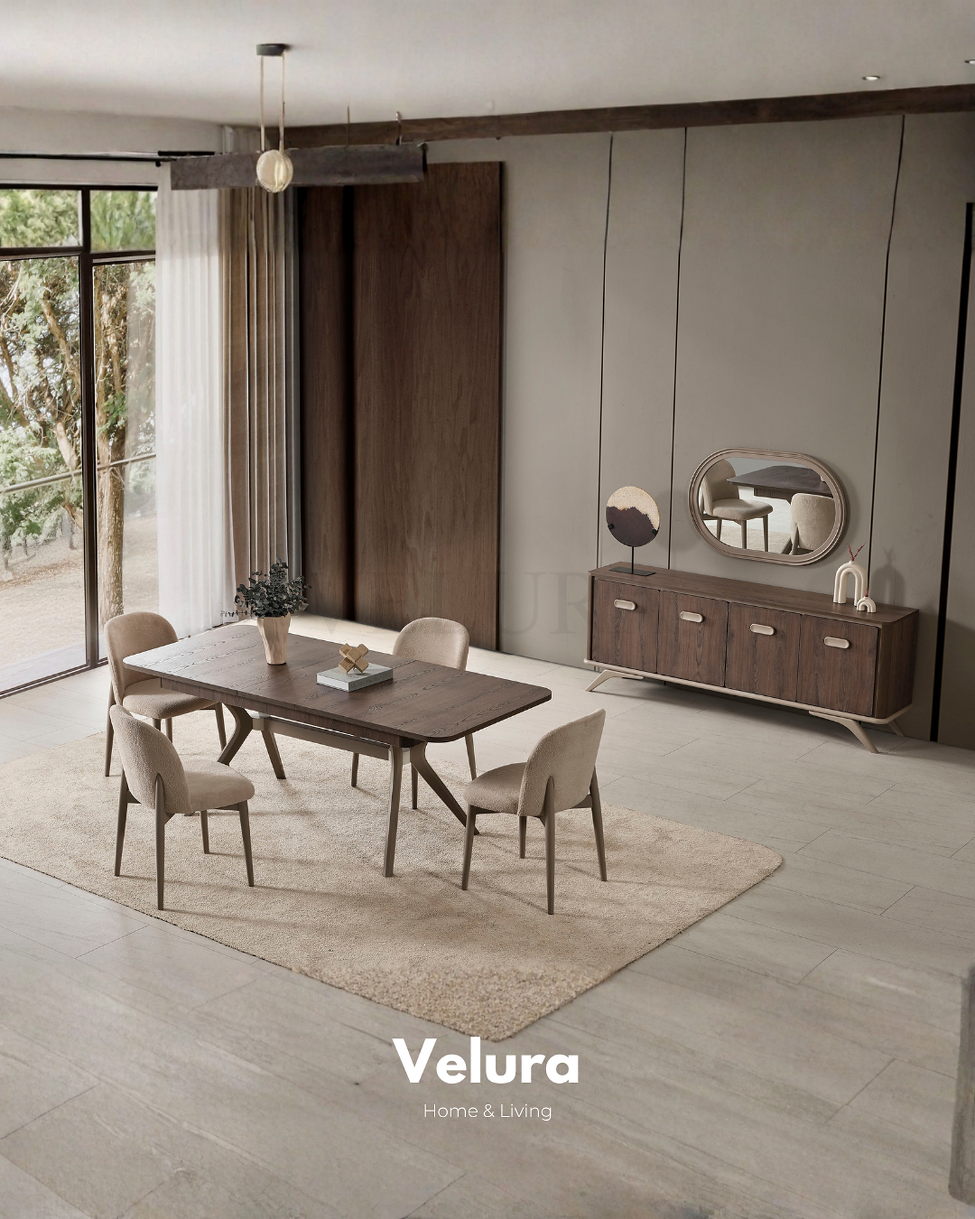 Nova Yemek Masası Koyu Ceviz gold detaylı açılabilir modern yemek masası