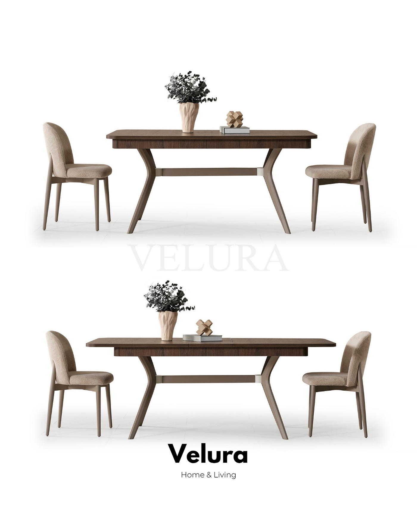 Nova Yemek Masası Koyu Ceviz gold detaylı açılabilir modern yemek masası