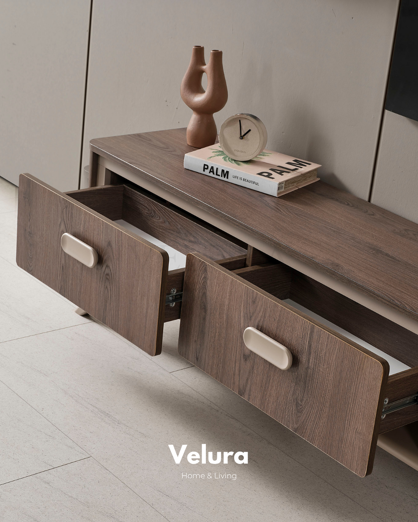 Velura Home Nova Tv Ünitesi Koyu Ceviz gold detaylı salon mobilyası