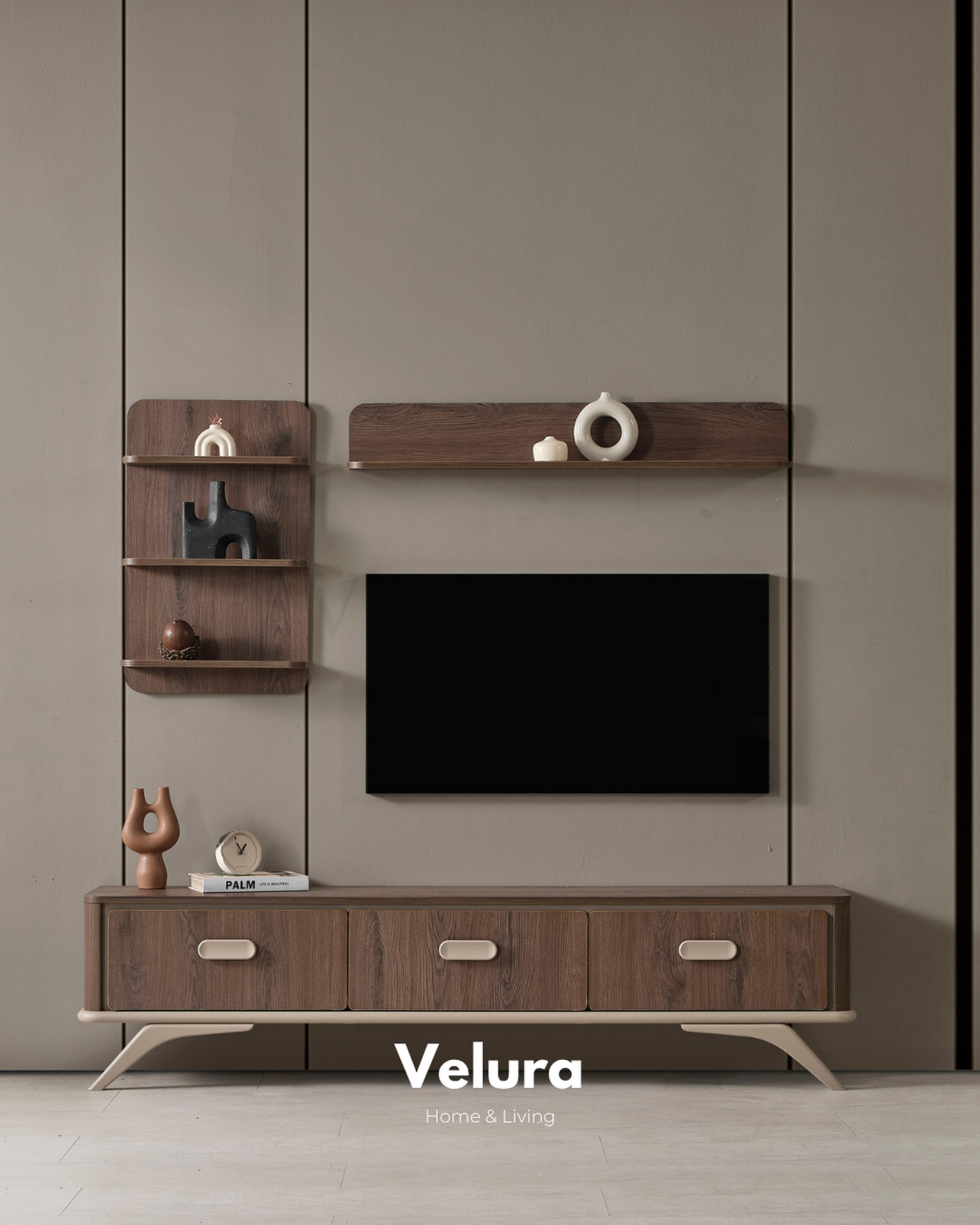 Velura Home Nova Tv Ünitesi Koyu Ceviz gold detaylı salon mobilyası