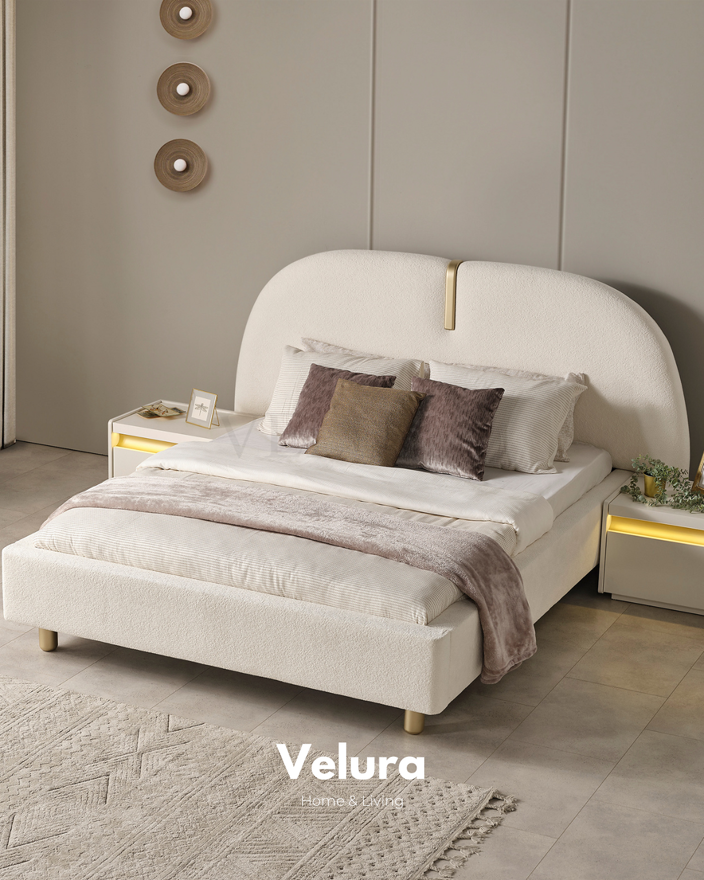 Krem modern Bern yatak odası takımı reflektif dolaplı set görünümü