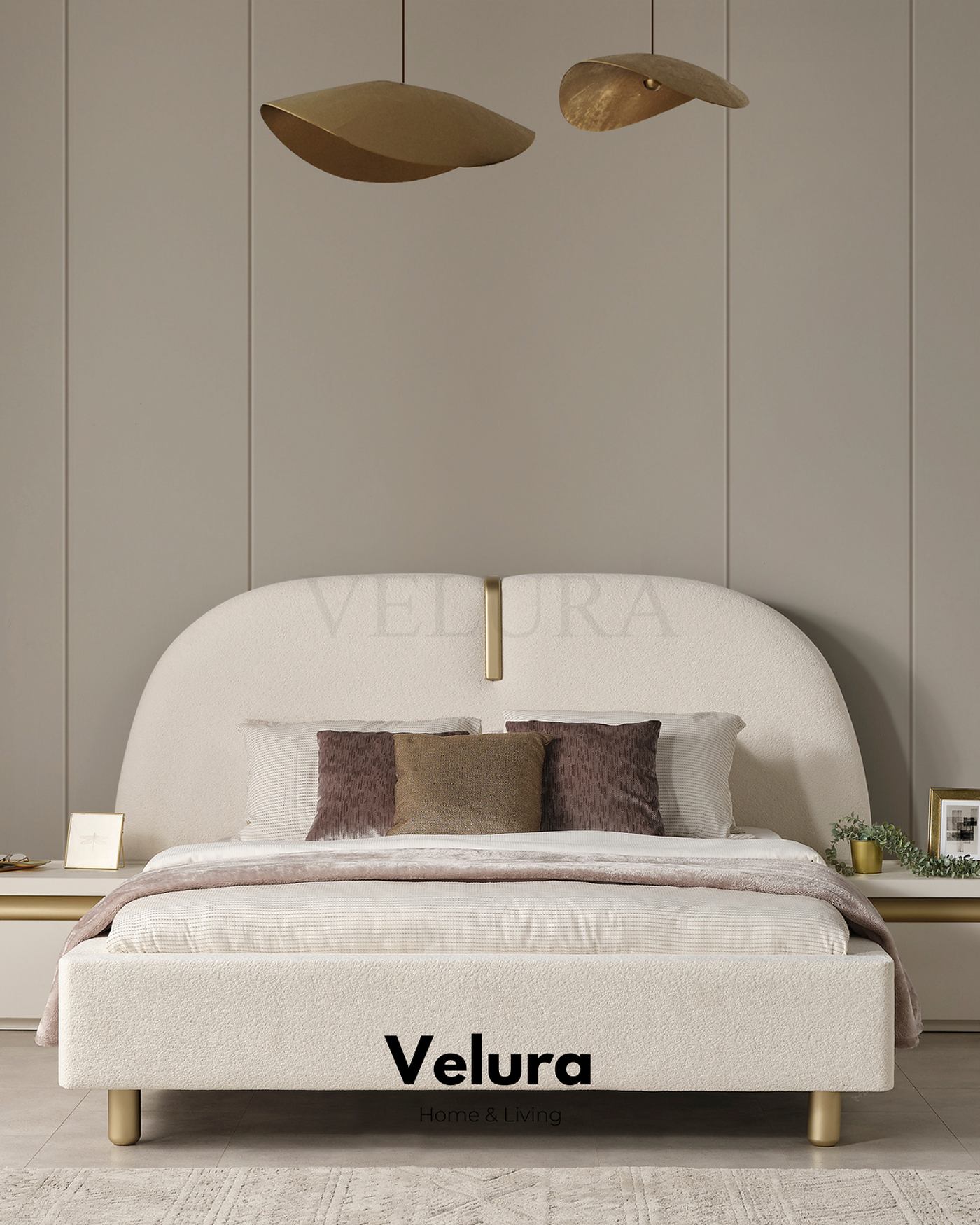 Velura Home Bern karyola krem renk modern yatak odası mobilyası