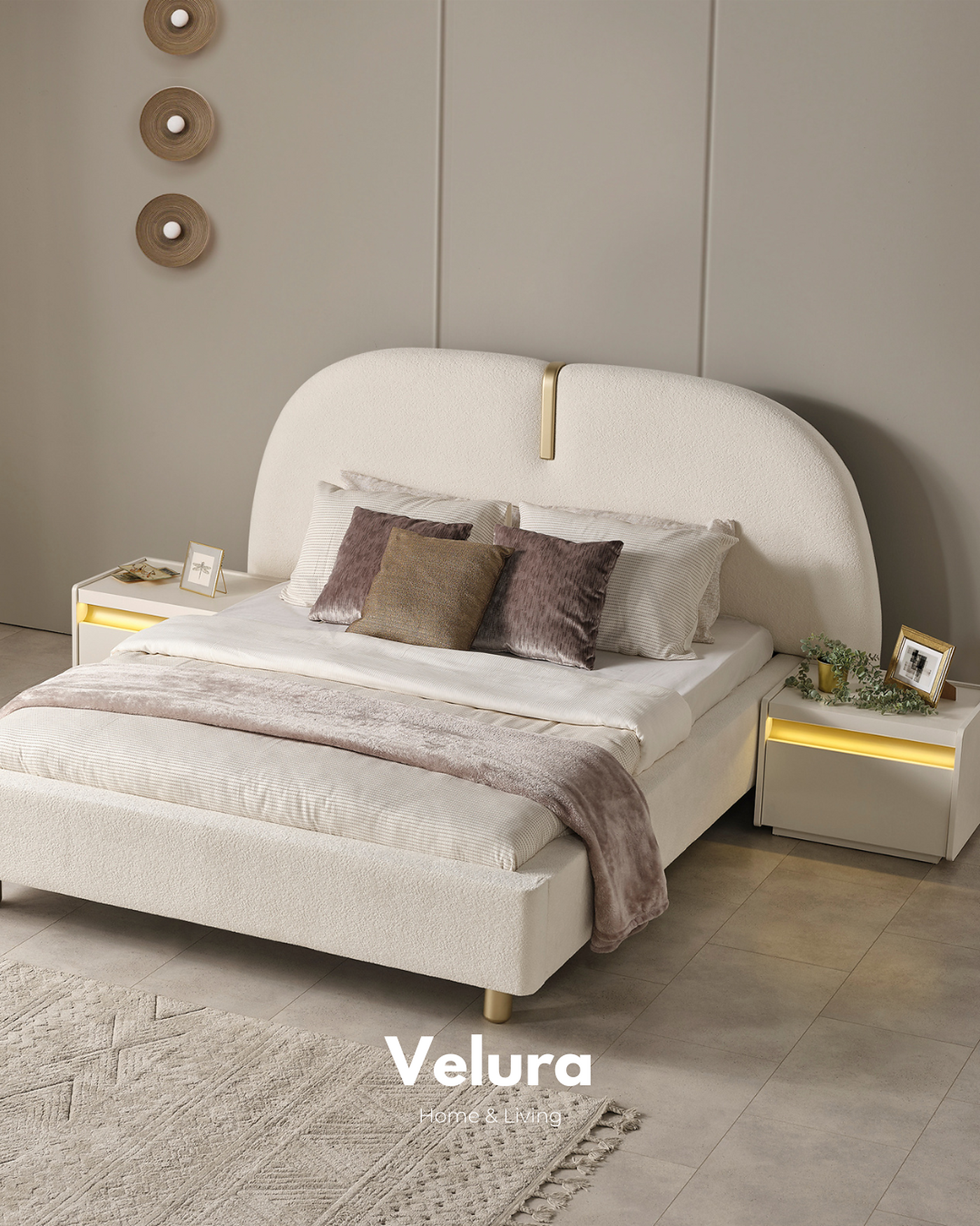 Velura Home Bern karyola krem renk modern yatak odası mobilyası