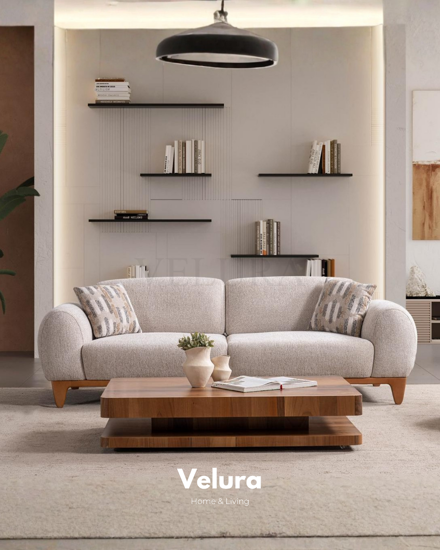 Luna Koltuk Takımı krem kahve renkli modern oturma grubu