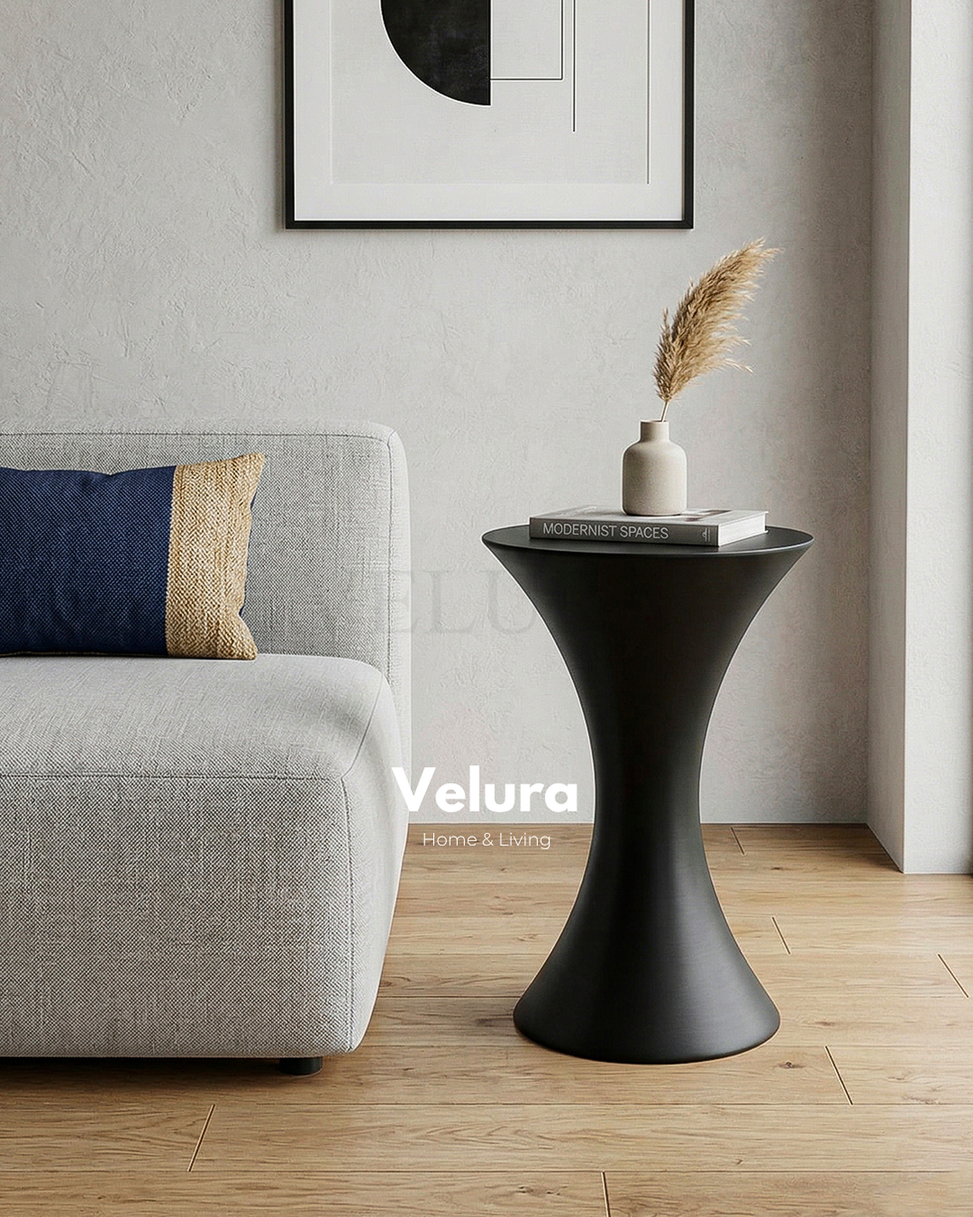 Velura Home Dante Yan Sehpa Siyah yuvarlak tablalı modern poliüretan sehpa