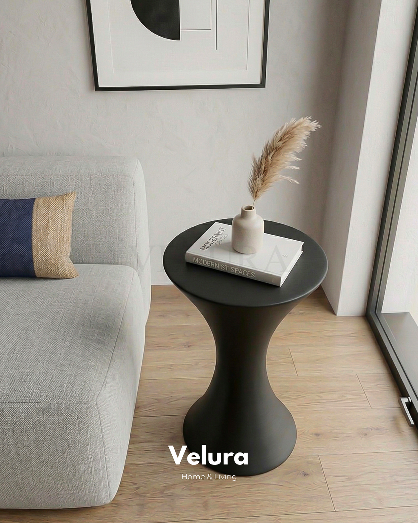 Velura Home Dante Yan Sehpa Siyah yuvarlak tablalı modern poliüretan sehpa