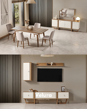 Kolezyum Yemek Masası - Krem ve Naturel