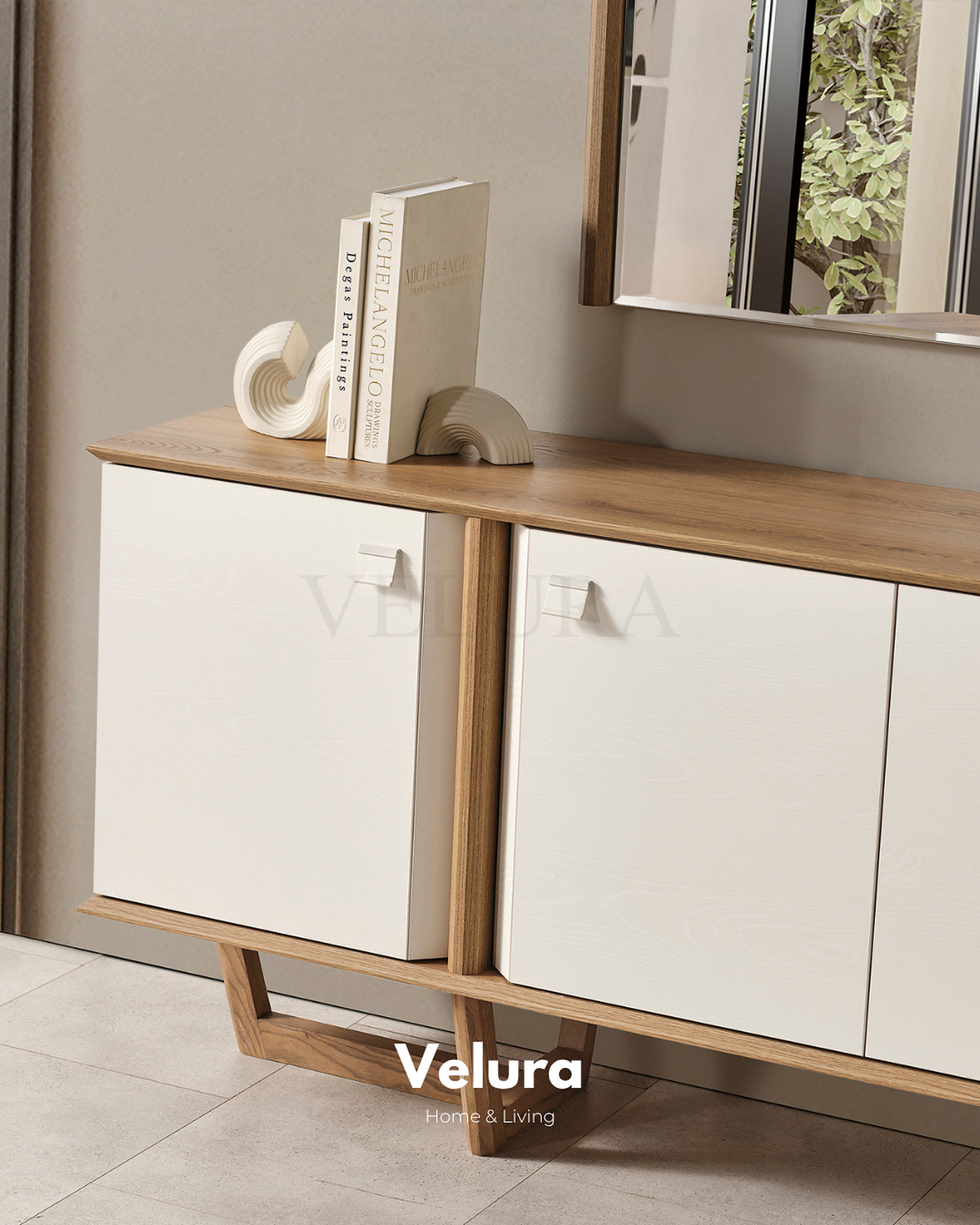 Kolezyum Konsol Krem ve Naturel 4 kapaklı modern konsol