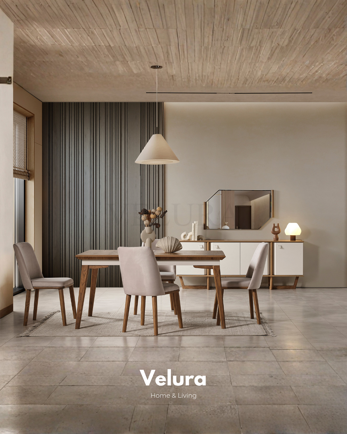 Kolezyum Yemek Masası Krem ve Naturel açılabilir modern yemek masası