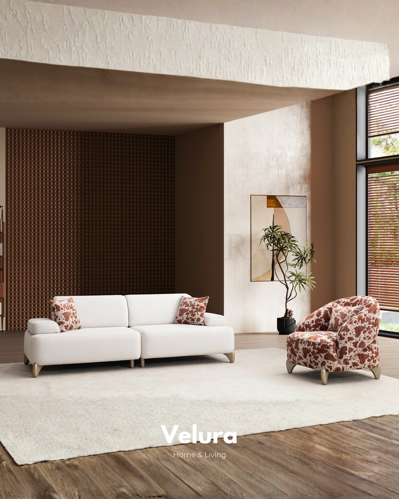 Star Koltuk Takımı krem modüler kanepe ve kiremit desenli berjer modeli