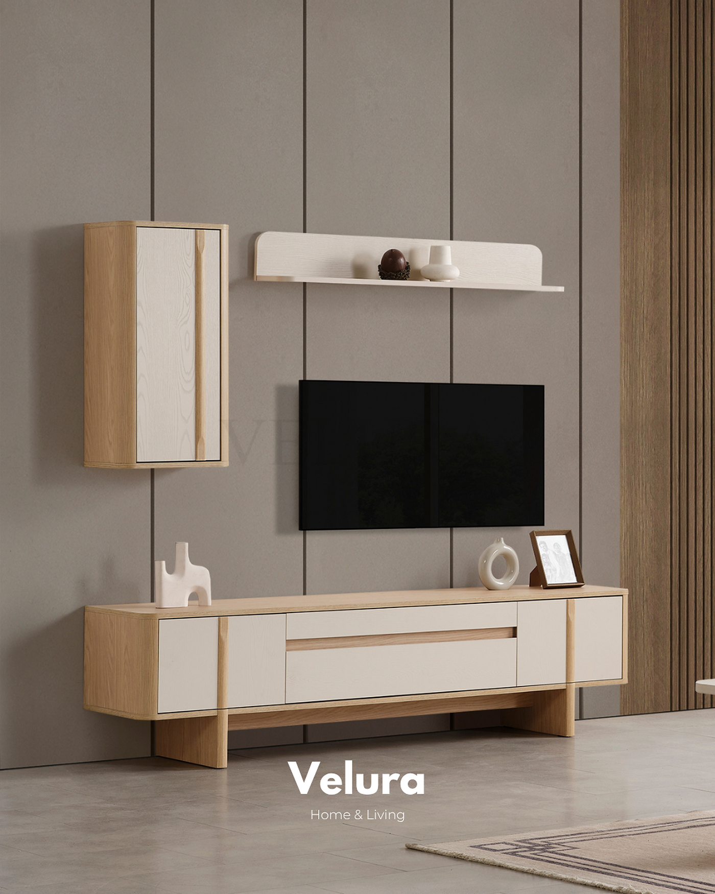 Eylül Tv Ünitesi Naturel Meşe ve Krem modern salon tv ünitesi
