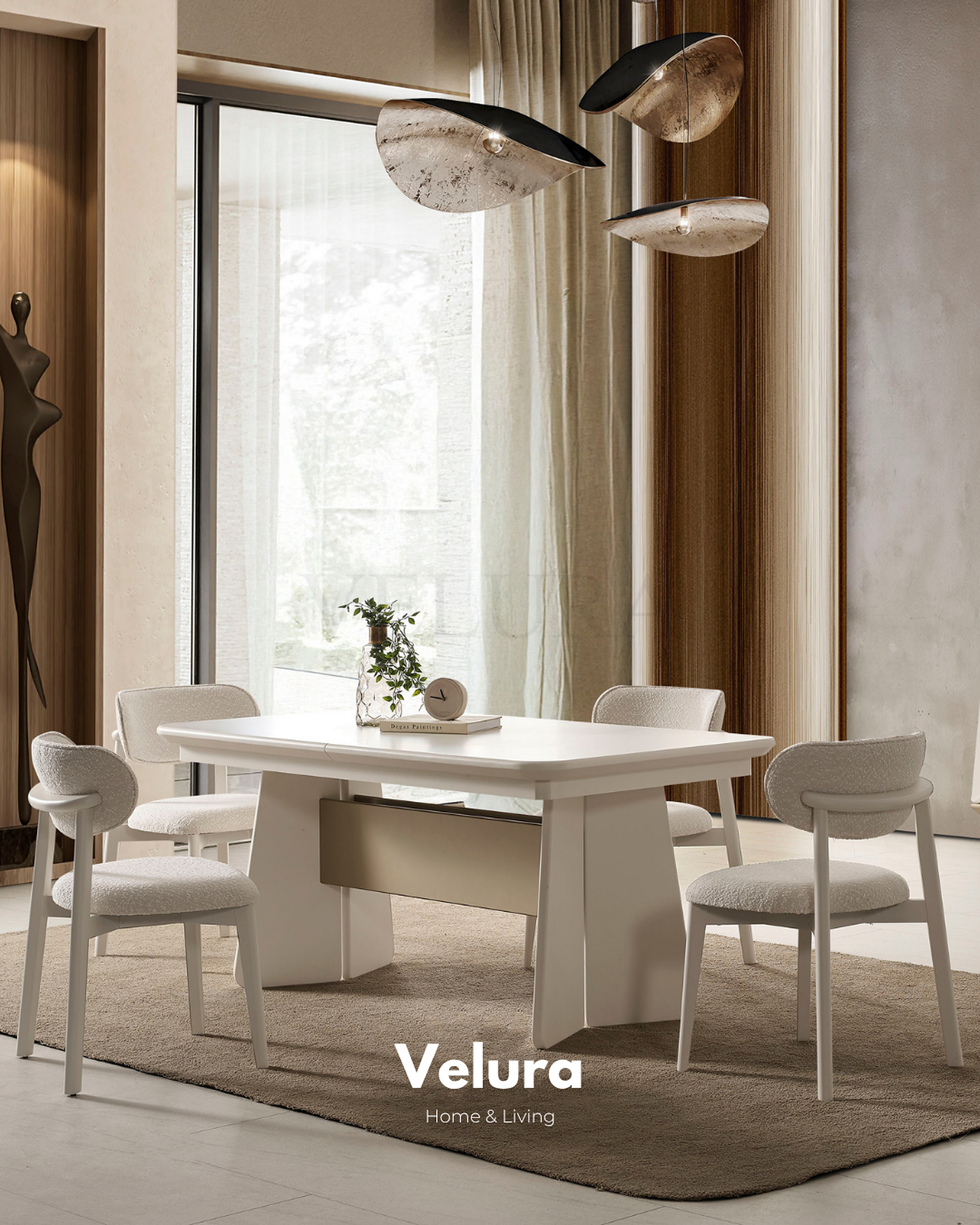 Vakko Yemek Masası Gold krem ve mat gold detaylı açılabilir masa
