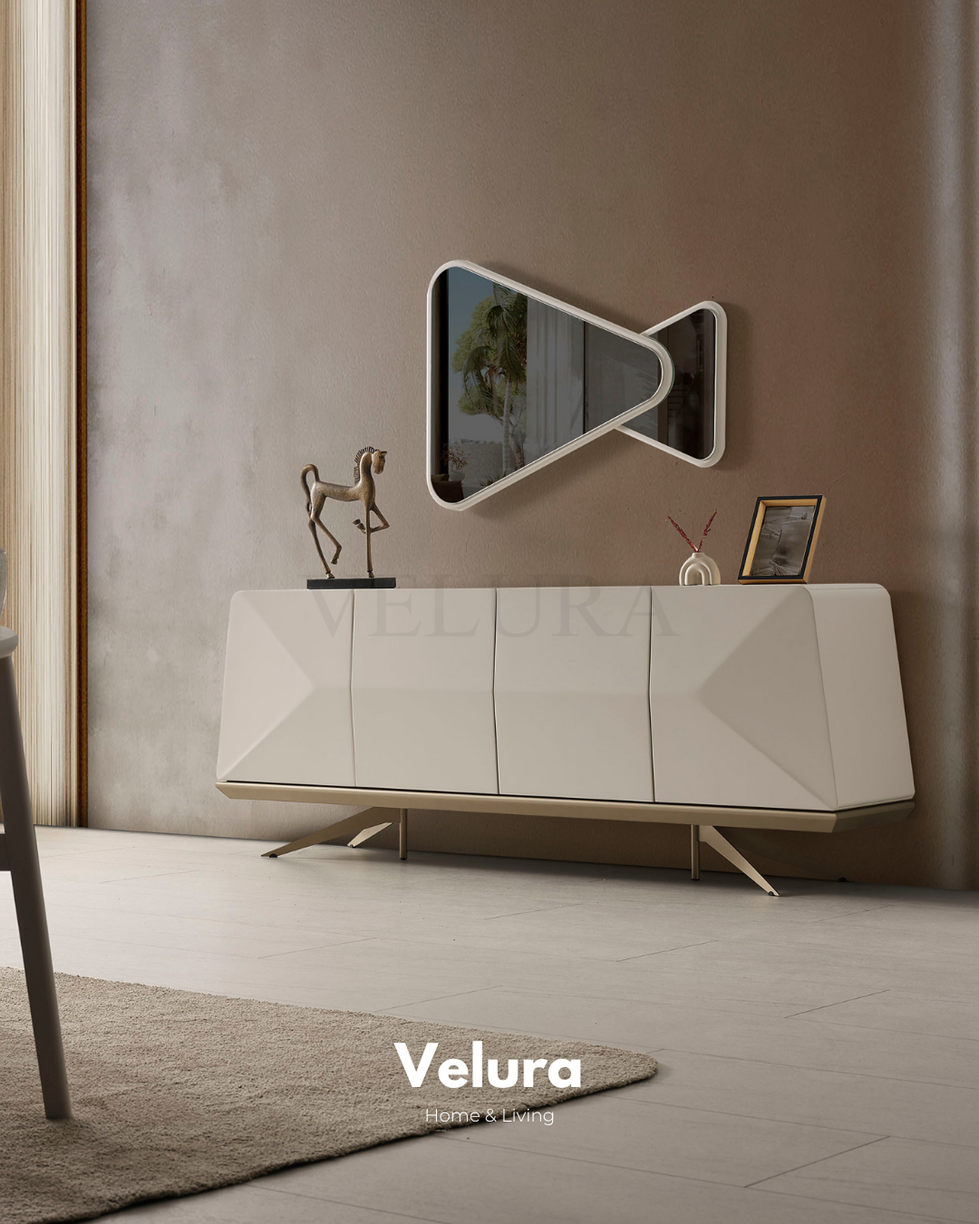 Vakko Konsol Gold krem ve mat gold detaylı modern konsol