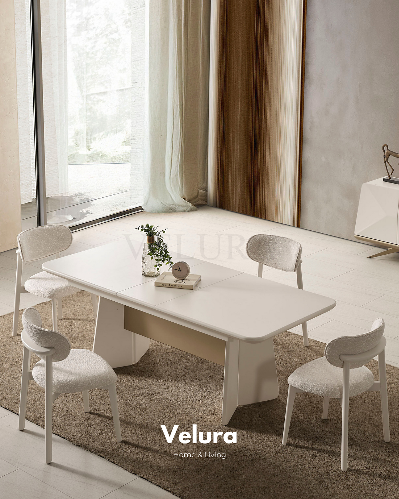 Vakko Yemek Masası Gold krem ve mat gold detaylı açılabilir masa