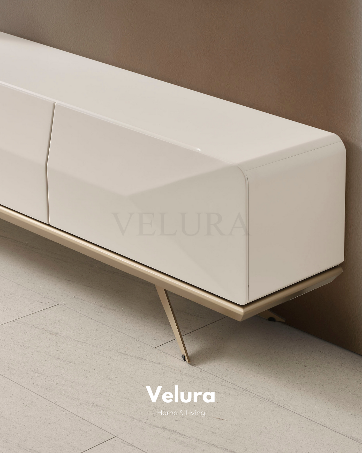 Vakko Tv Ünitesi Gold krem ve mat gold detaylı modern tv ünitesi