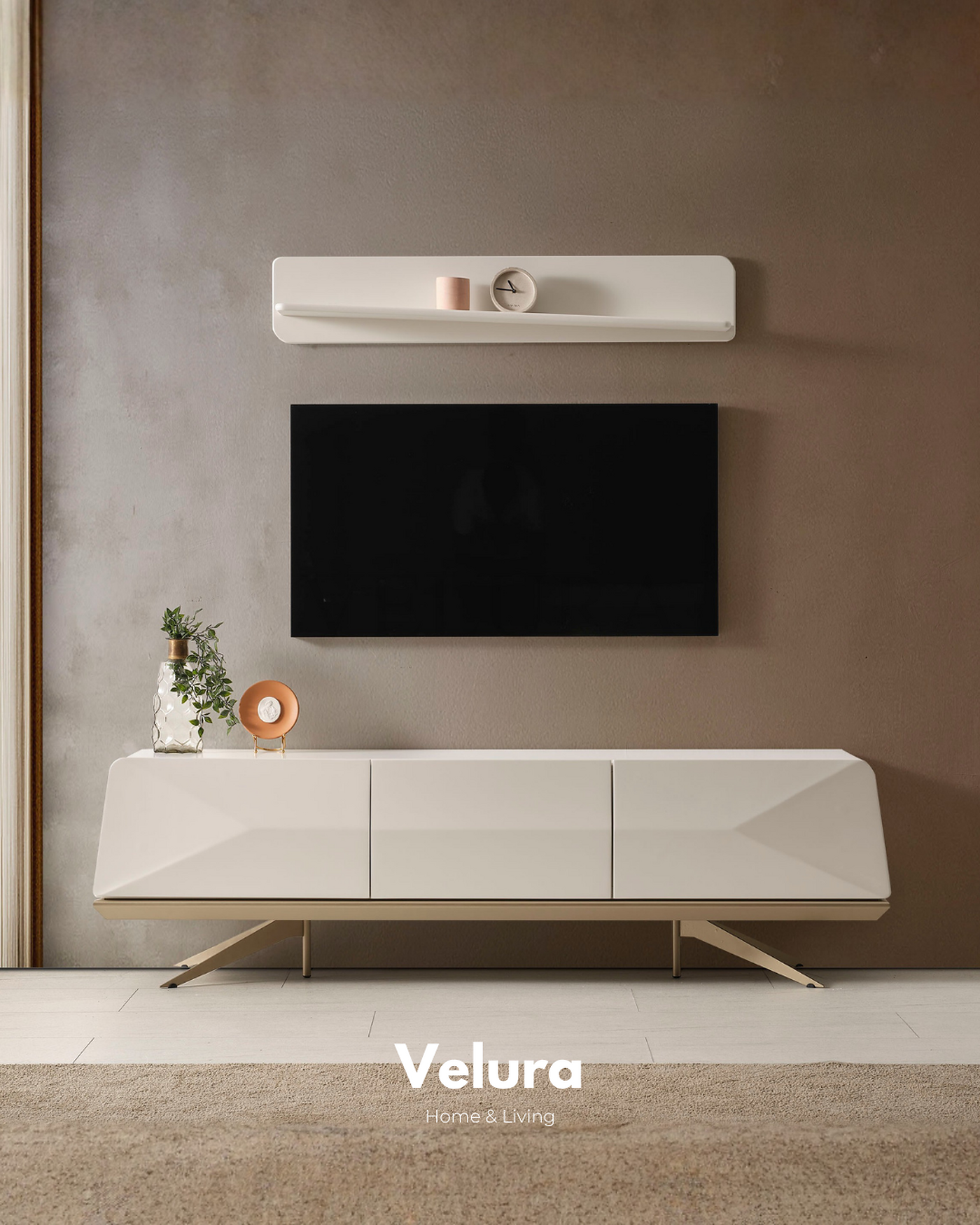 Vakko Yemek Takımı Gold krem ve mat gold detaylı modern yemek odası takımı