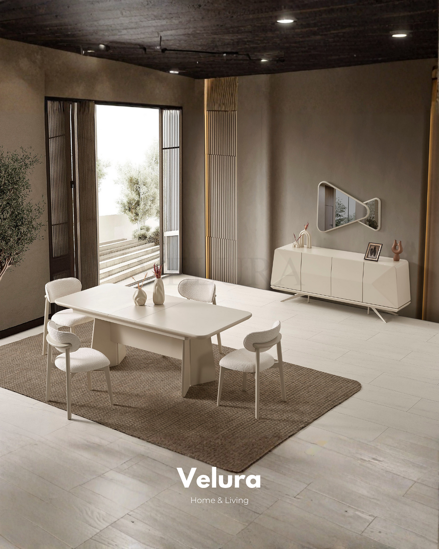 Vakko Yemek Masası Krem MDF gövdeli açılabilir modern yemek masası