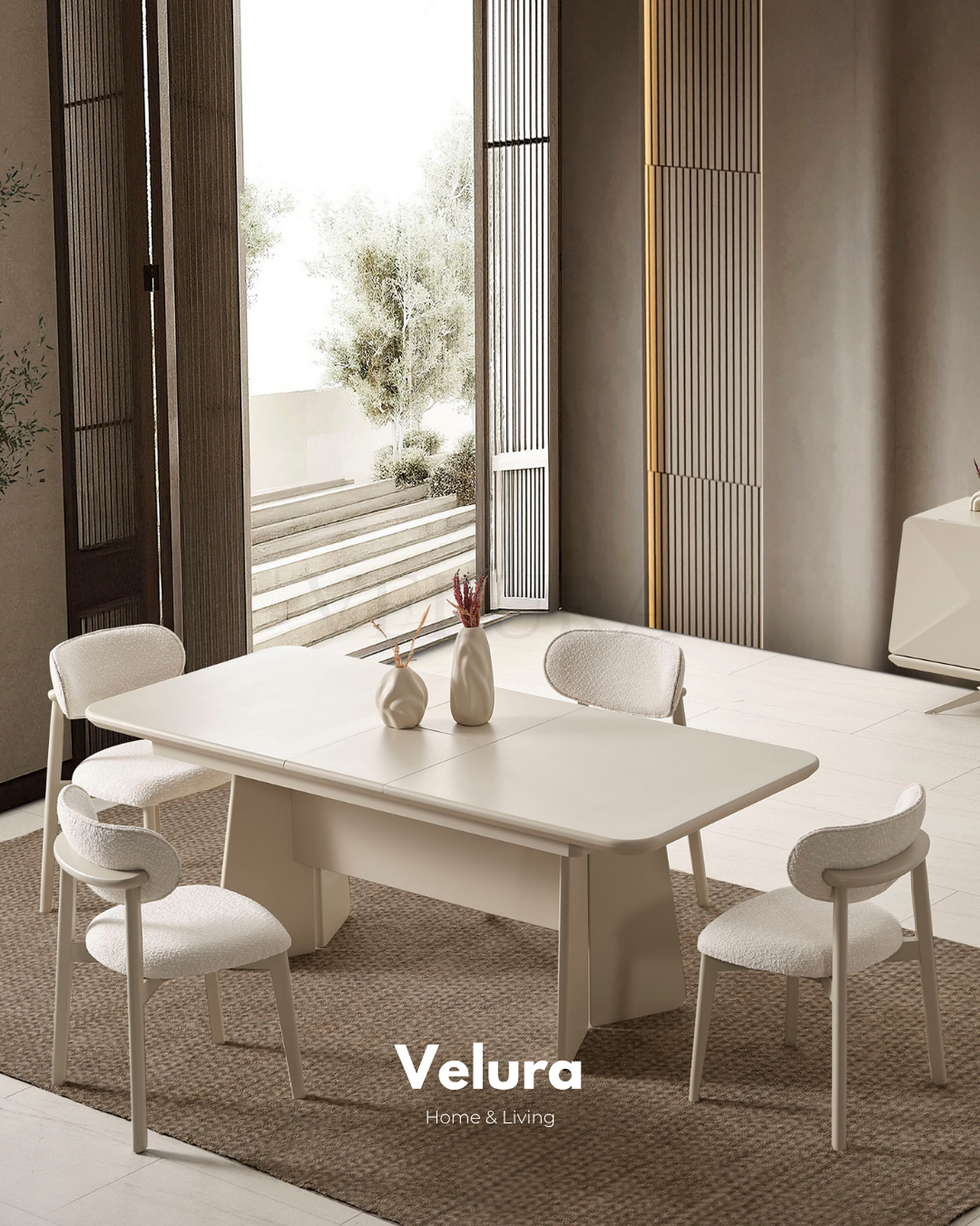 Vakko Yemek Masası Krem MDF gövdeli açılabilir modern yemek masası