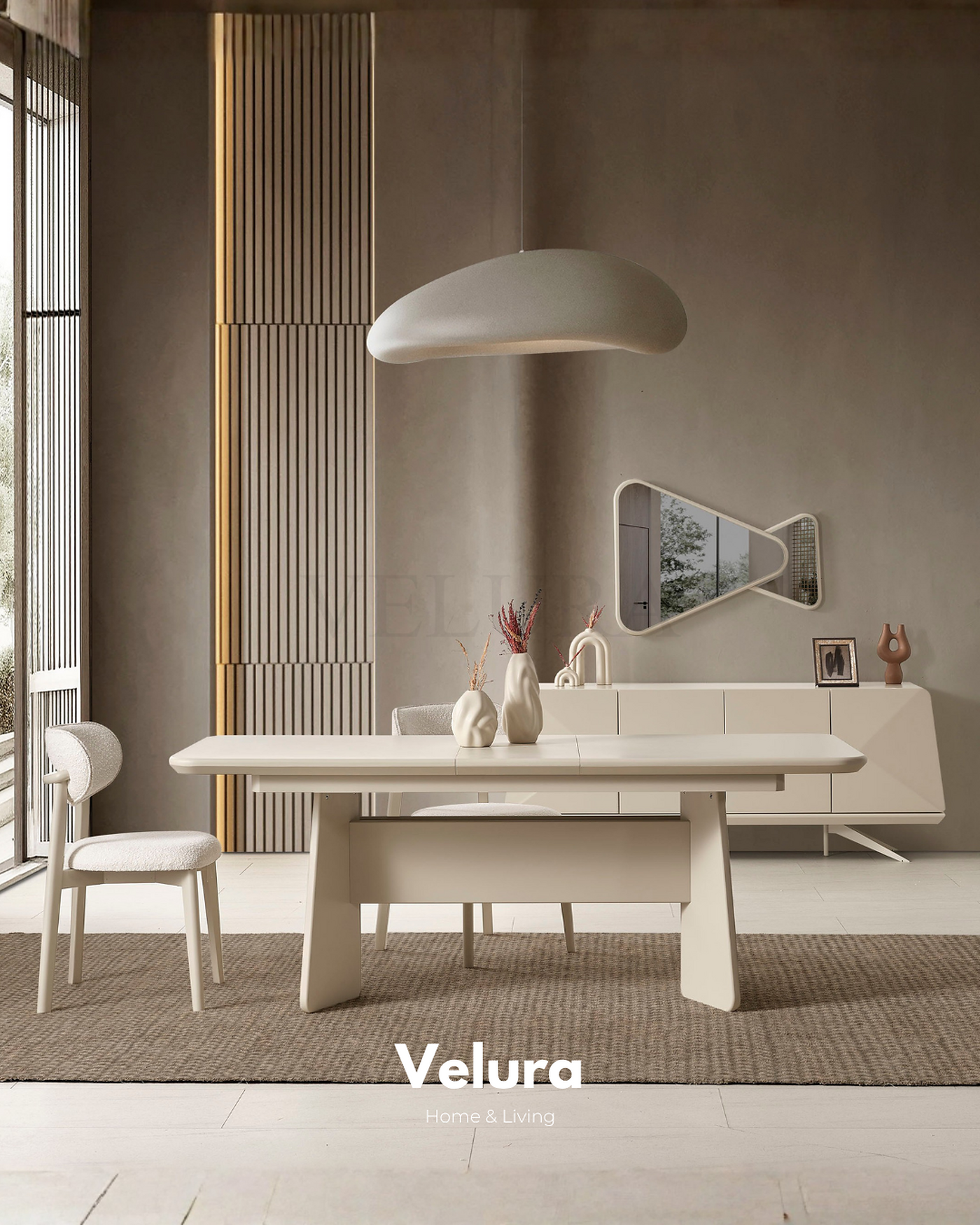 Vakko Yemek Masası Krem MDF gövdeli açılabilir modern yemek masası