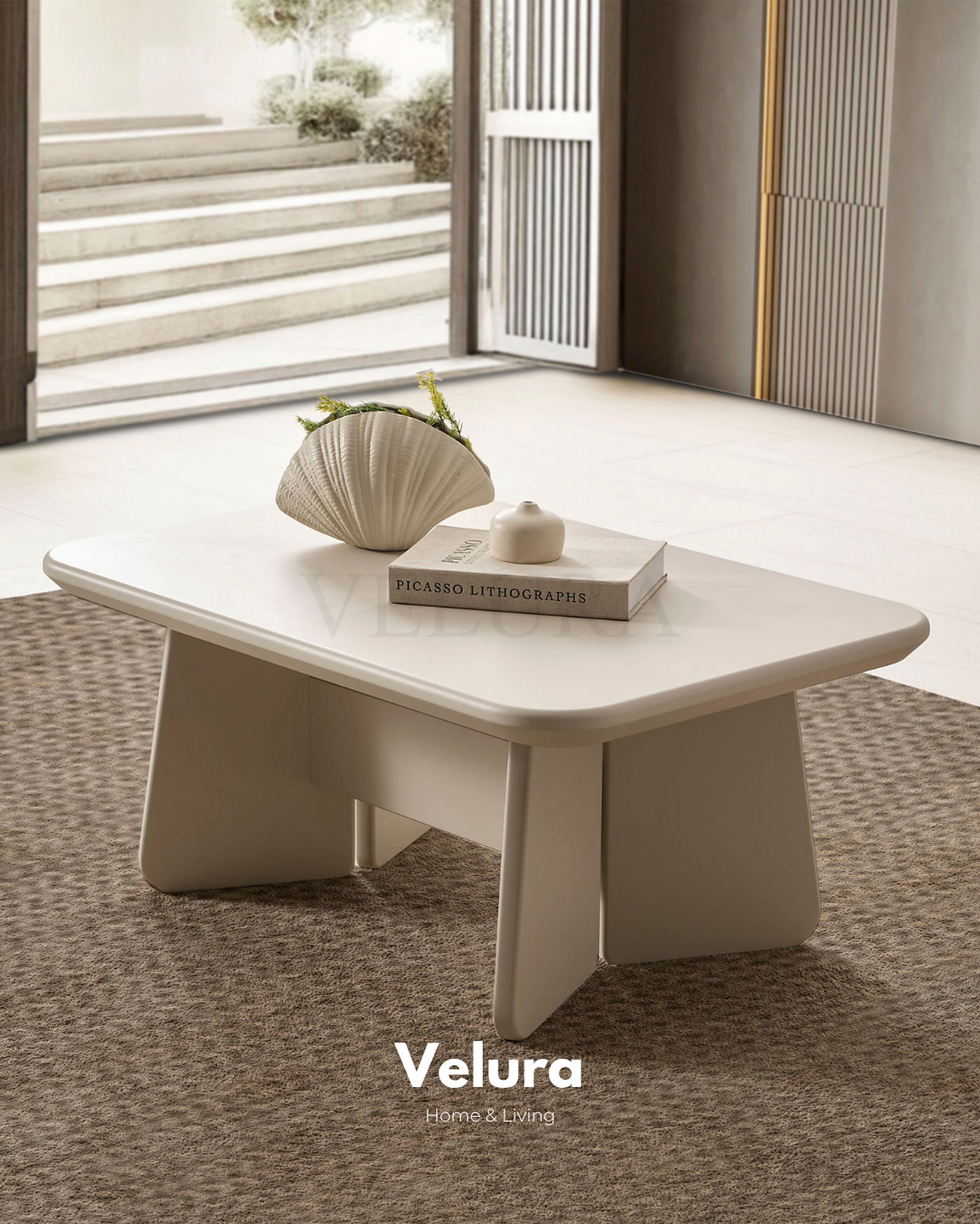 Vakko Orta Sehpa Krem MDF gövdeli modern salon sehpası