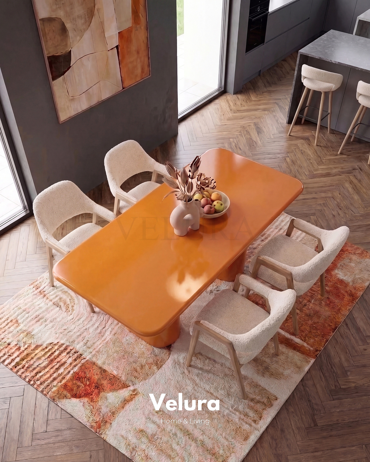 Vel turuncu sabit yemek masası ön görünümü