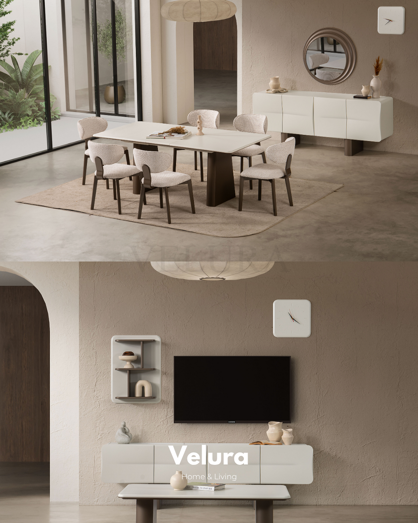 Vena Konsol krem kahve renkli modern aynalı konsol modeli