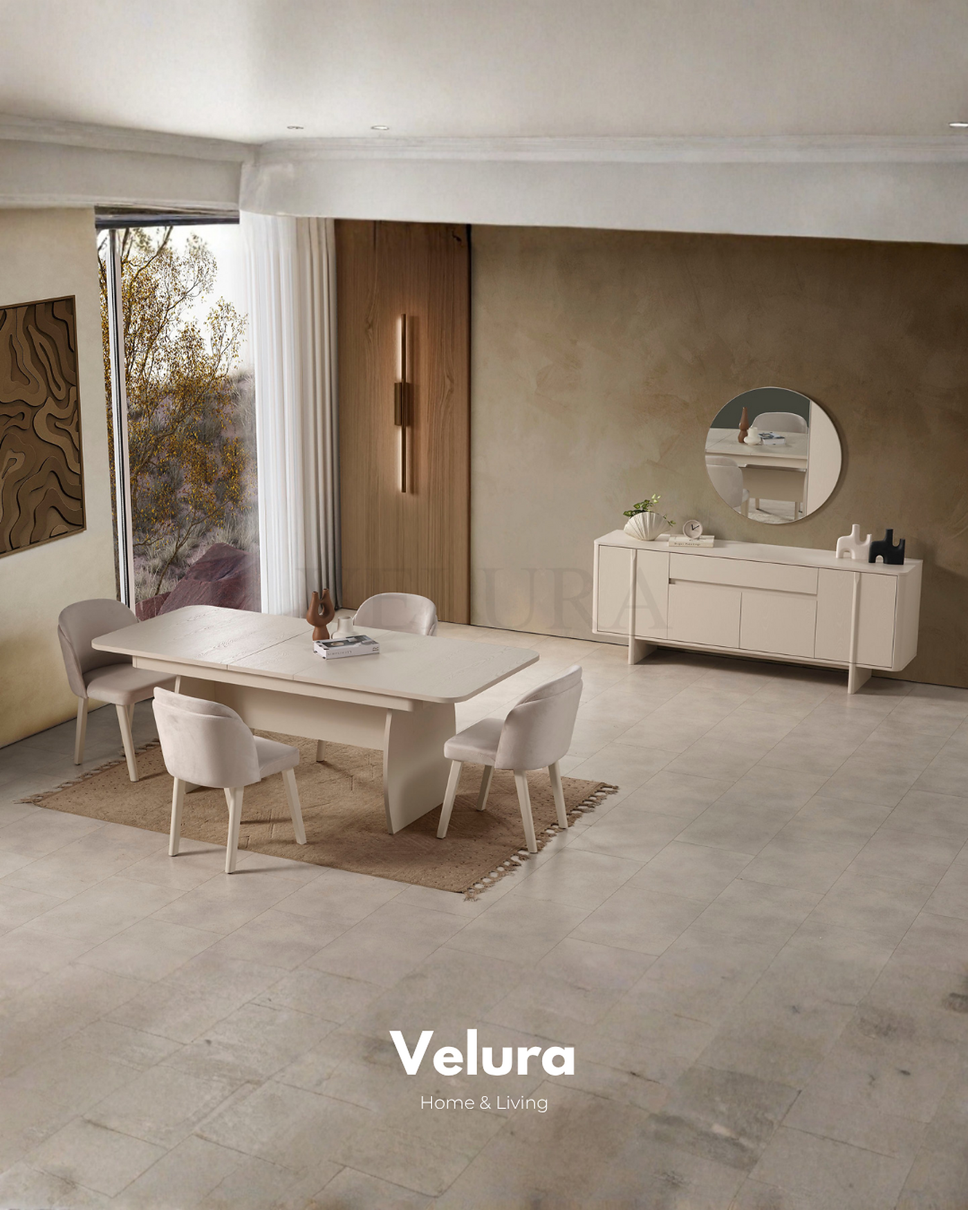 Eylül Yemek Masası 165 + 40 cm açılabilir krem tasarım