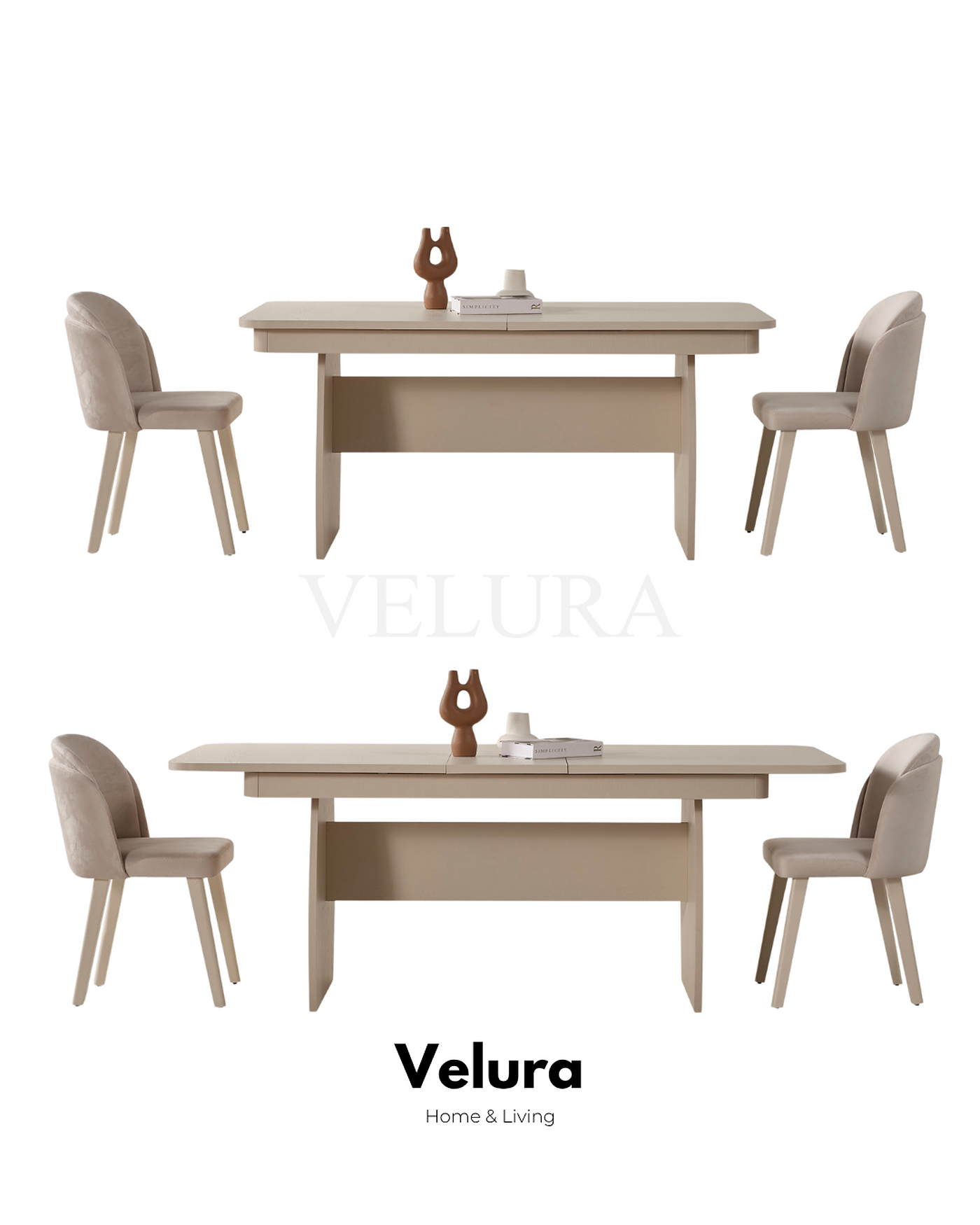 Eylül Yemek Masası 165 + 40 cm açılabilir krem tasarım
