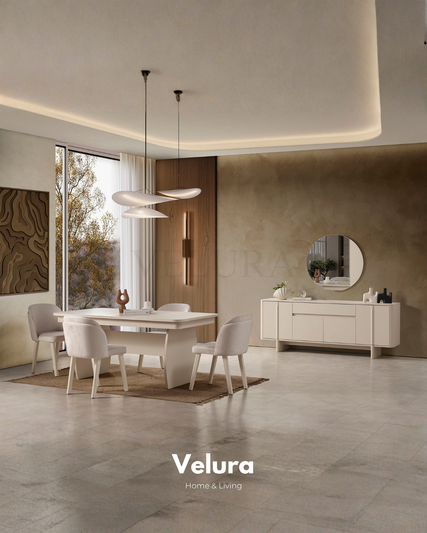 Eylül Yemek Masası 165 + 40 cm açılabilir krem tasarım