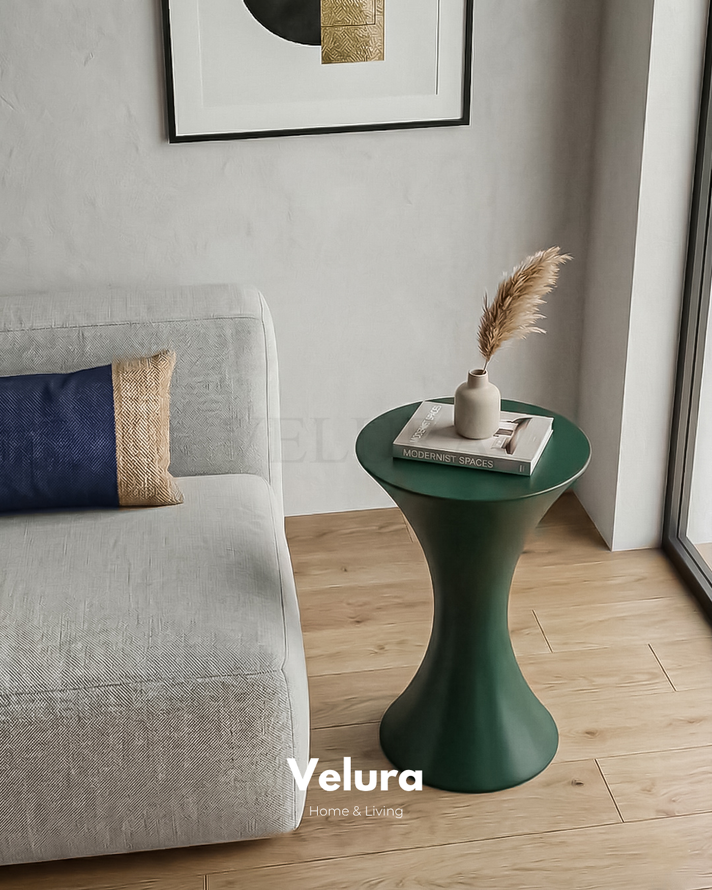 Modern yeşil yan sehpa Dante poliüretan malzemeli kompakt dekoratif sehpa