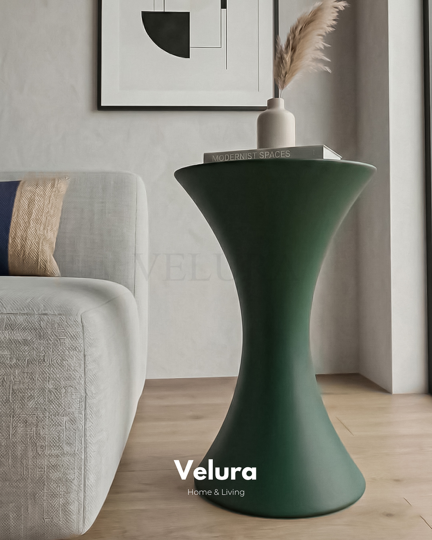 Modern yeşil yan sehpa Dante poliüretan malzemeli kompakt dekoratif sehpa