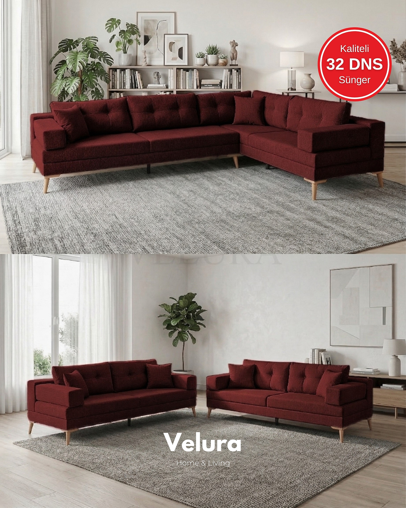 Ahşap ayaklı modern puzzle köşe takımı Zeri Açık Bordo Puzzle Modüler Köşe Koltuk Takımı keten kumaş
