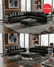 Zeri Siyah (Suni Deri) Puzzle Modüler Köşe Koltuk Takımı