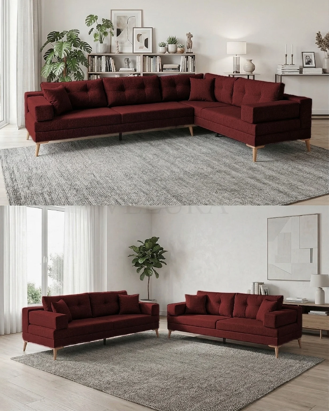 Zeri Açık Bordo Puzzle Modüler Köşe Koltuk Takımı | Velura Home