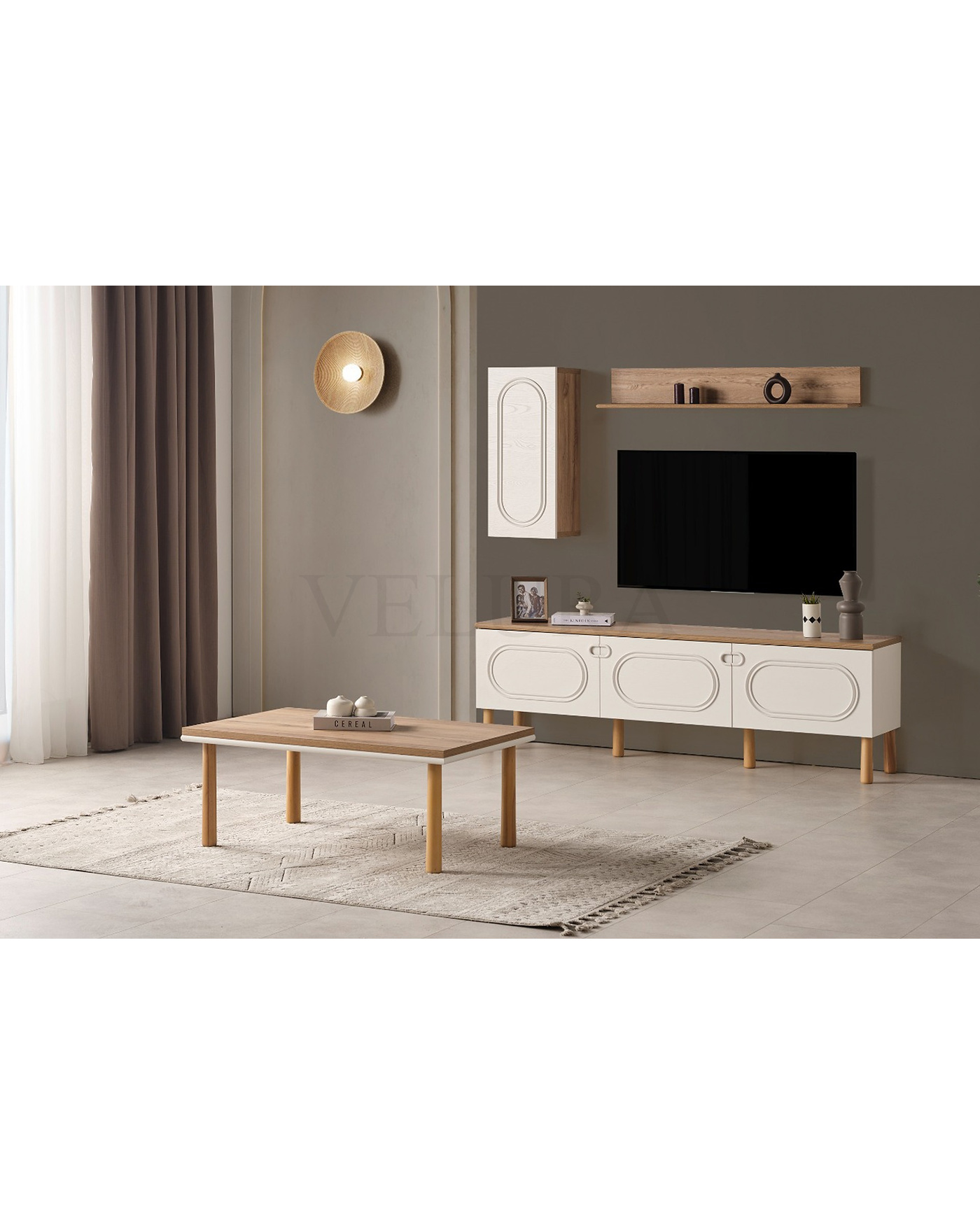 Velura Home Derin TV Ünitesi | Bohem Krem Salon Stili Velura Home Derin tv ünitesi krem renk bohem salon mobilyası
