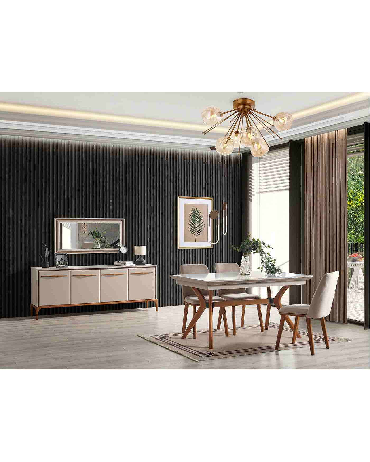 Elra konsol krem ceviz detaylı ahşap ayaklı