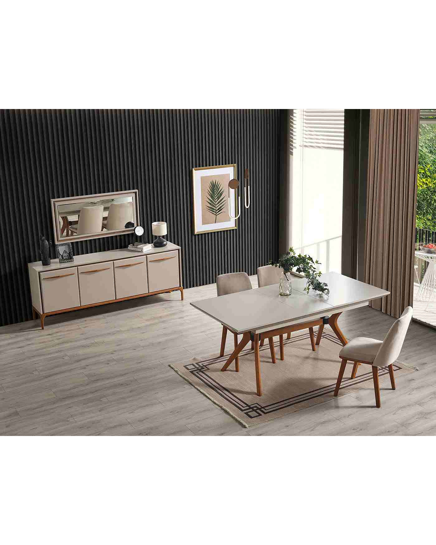 Elra konsol krem ceviz detaylı ahşap ayaklı