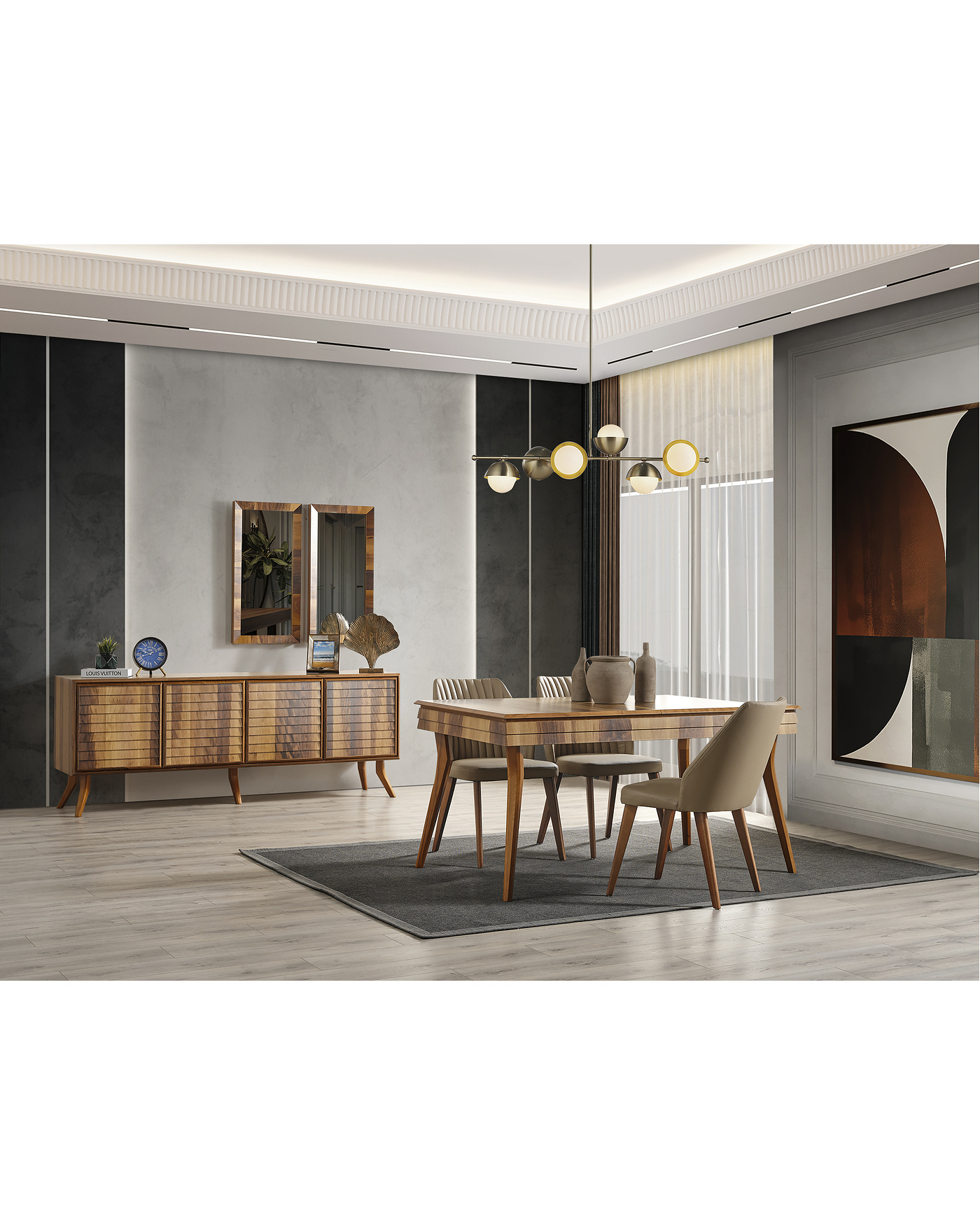 Arin Yemek Masası - Ceviz Renk Ahşap Modern Tasarım Ahşap Yemek Masası