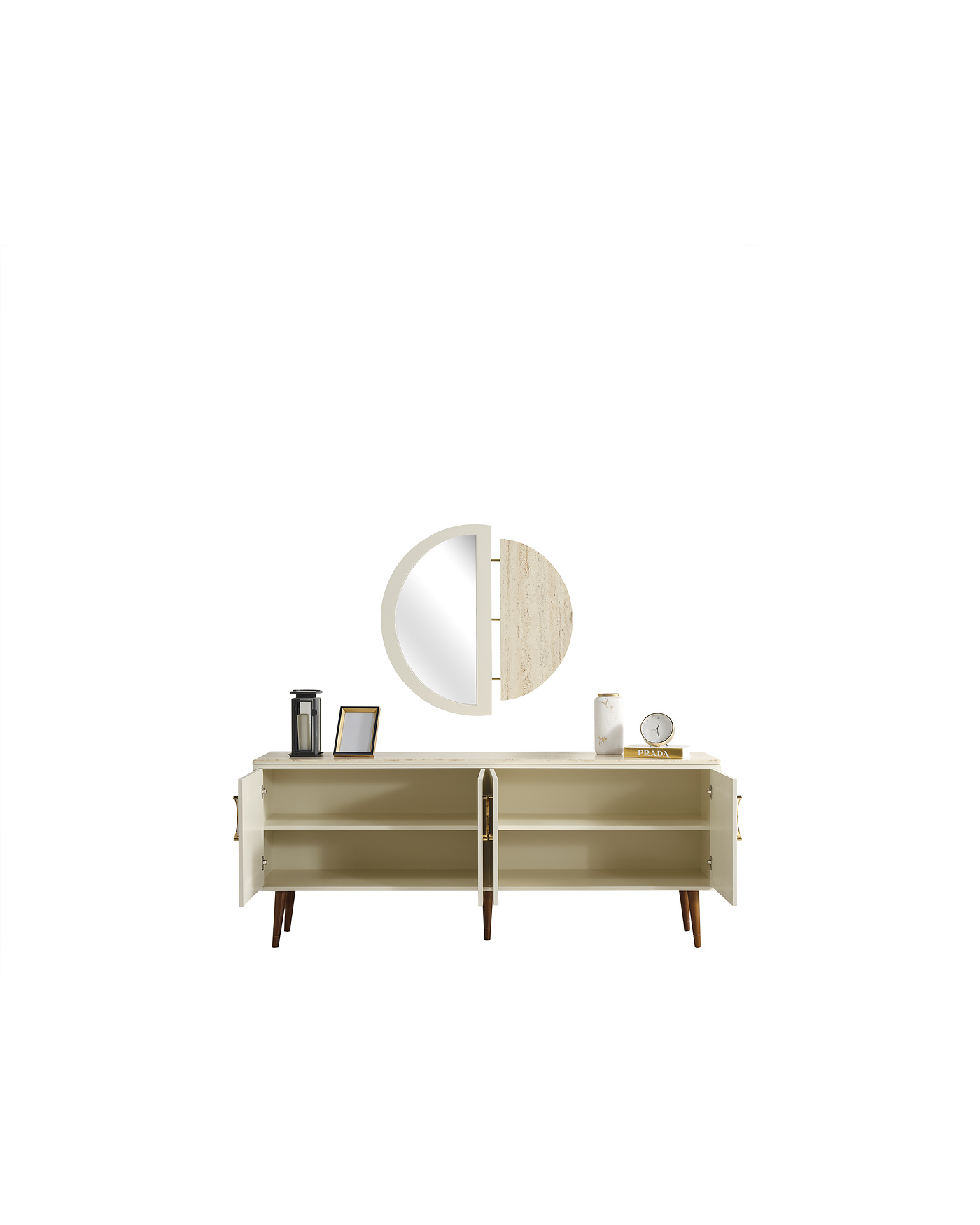 Hür Konsol - Velura Home Hür Konsol - Krem ve Gold Detaylı