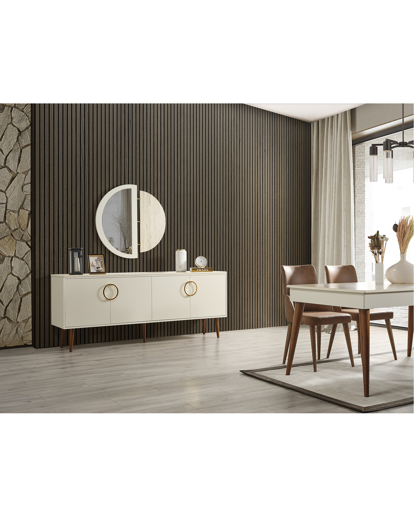 Hür Konsol - Velura Home Hür Konsol - Krem ve Gold Detaylı