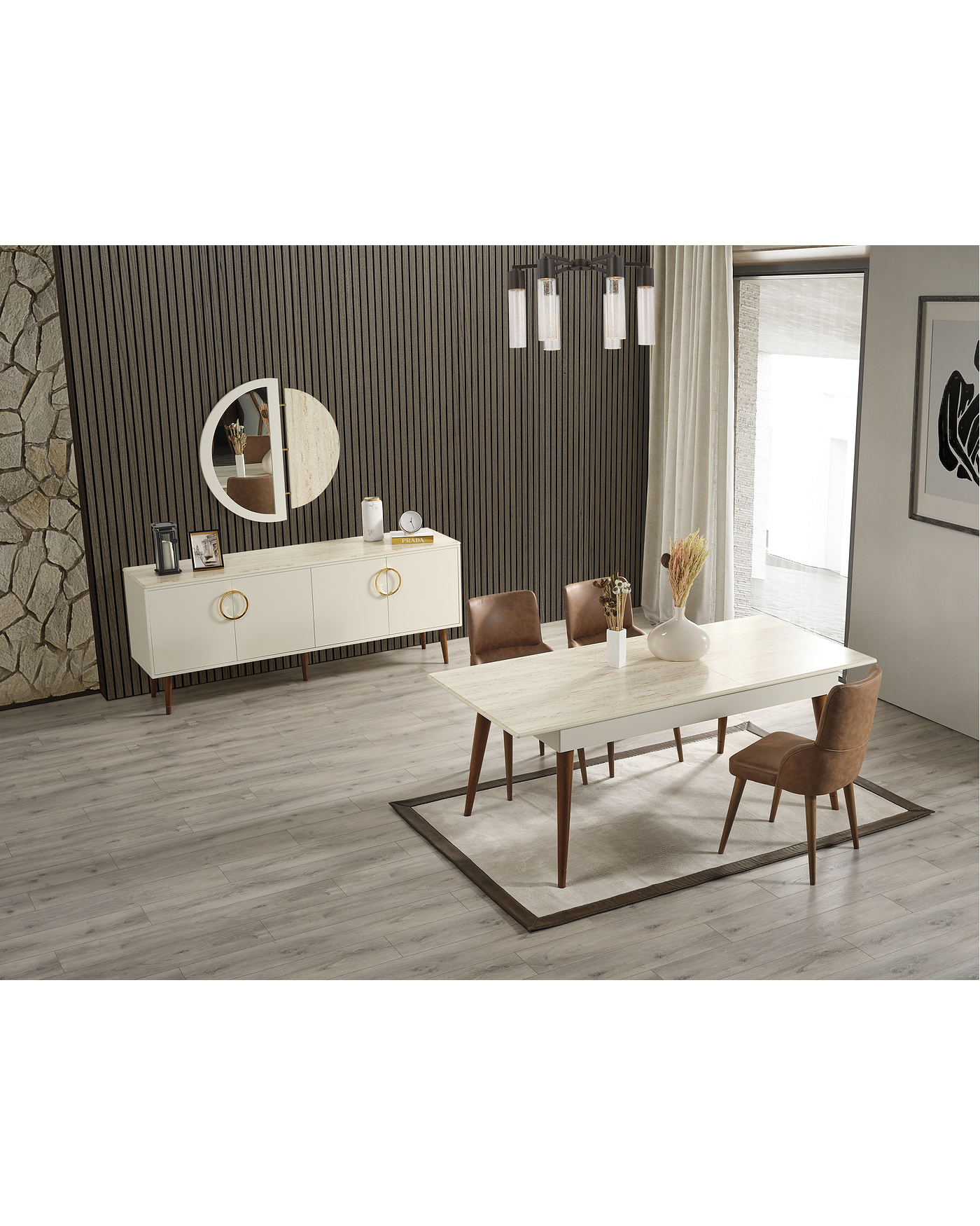 Hür Konsol - Velura Home Hür Konsol - Krem ve Gold Detaylı
