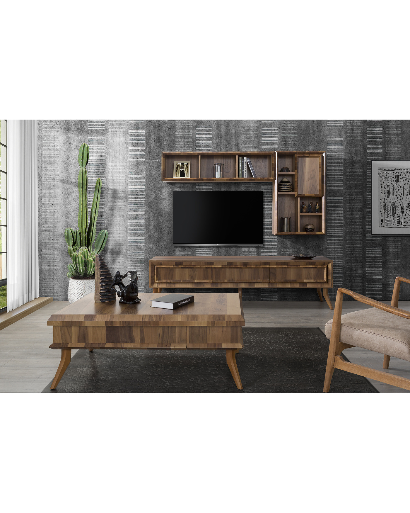 Velura Home ceviz renk tv ünitesi modelleri