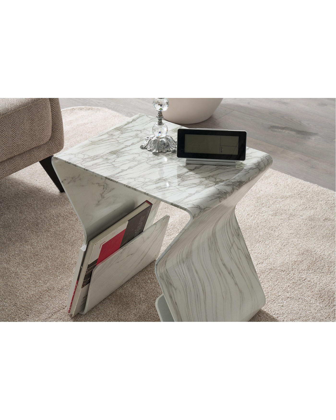 Pekin Yan Sehpa - Mermer Desenli Kitap Raflı Velura Home Pekin Yan Sehpa Modeli