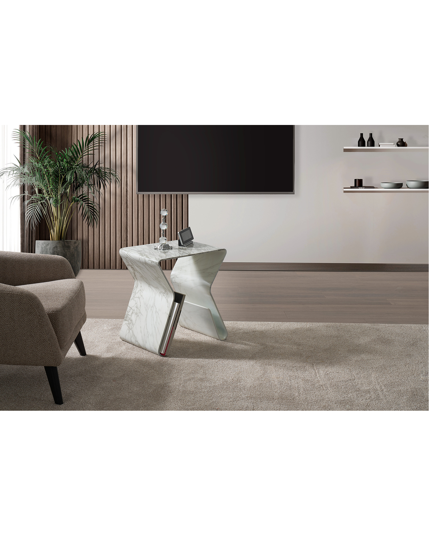 Pekin Yan Sehpa - Mermer Desenli Kitap Raflı Velura Home Pekin Yan Sehpa Modeli