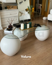 Fiber Beyaz Küre & Top Cam Orta Sehpa (120x41x70)