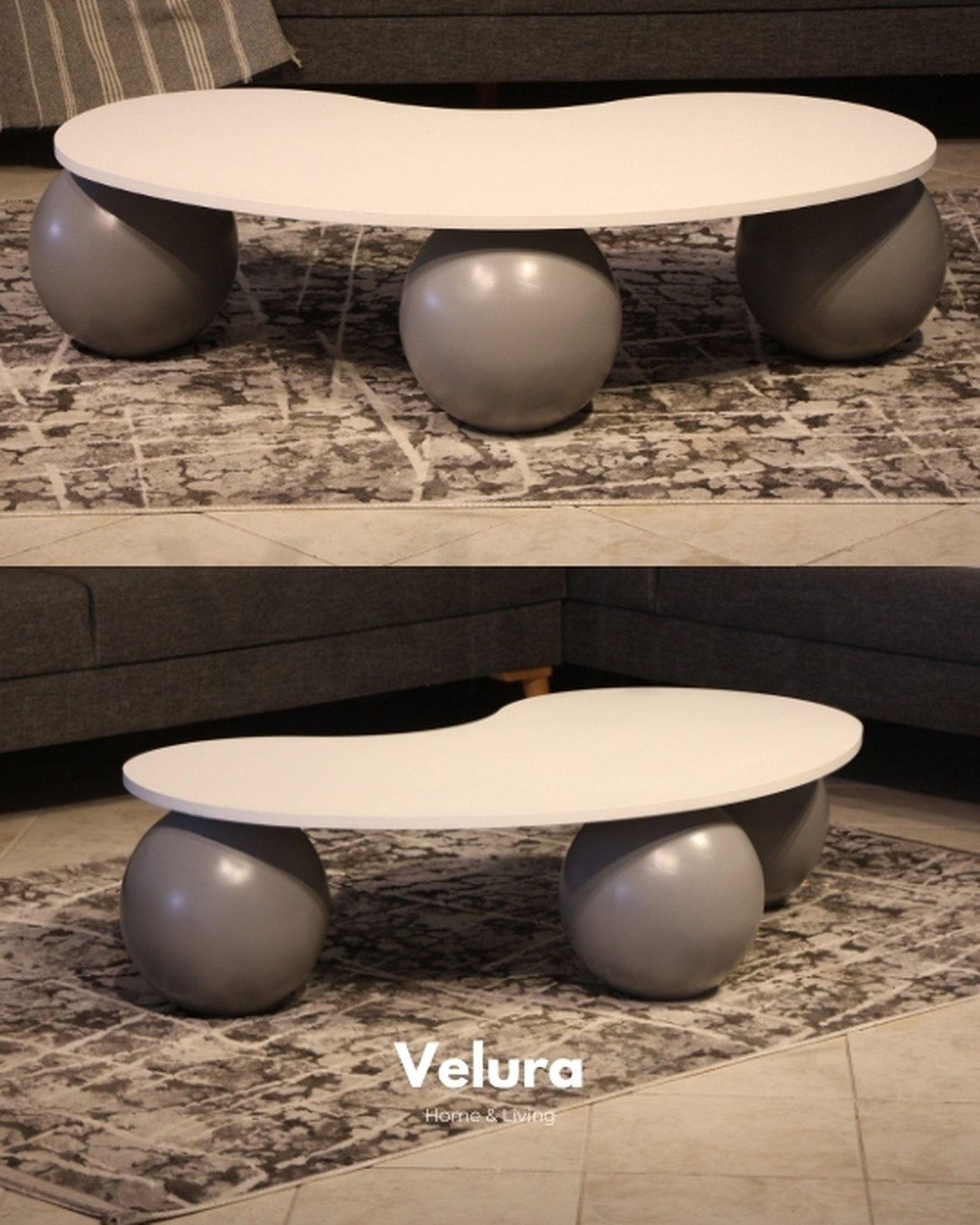 Gri Top Sehpa - Beyaz Fasülye MDF Gri Top sehpa beyaz fasülye mdf modern tasarım orta sehpa